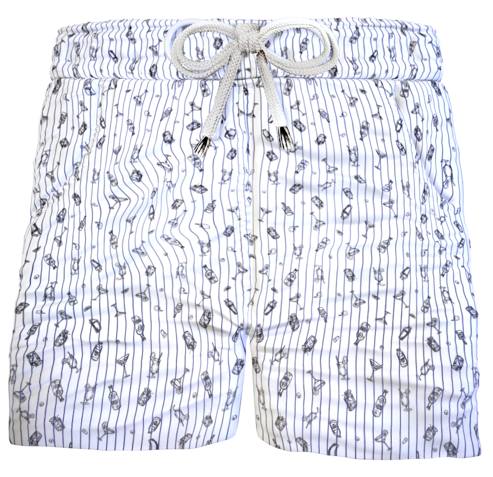 Bermuda Pantaloncino Drink Rigato Box Mare puro Cotone Shorts 2 tasche laterali Made in Italy