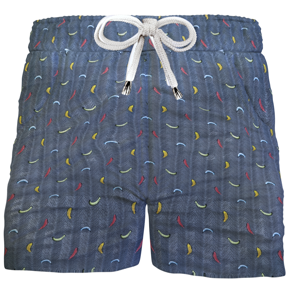 Pantaloncino Shorts Bermuda fantasia piuma 100% Cotone 2 tasche laterali Made in Italy