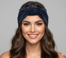 Carica l&#39;immagine nel visualizzatore di Gallery, Turbante Velluto Blu cotone fantasia Made in Italy Fascia Capelli Hairband headband
