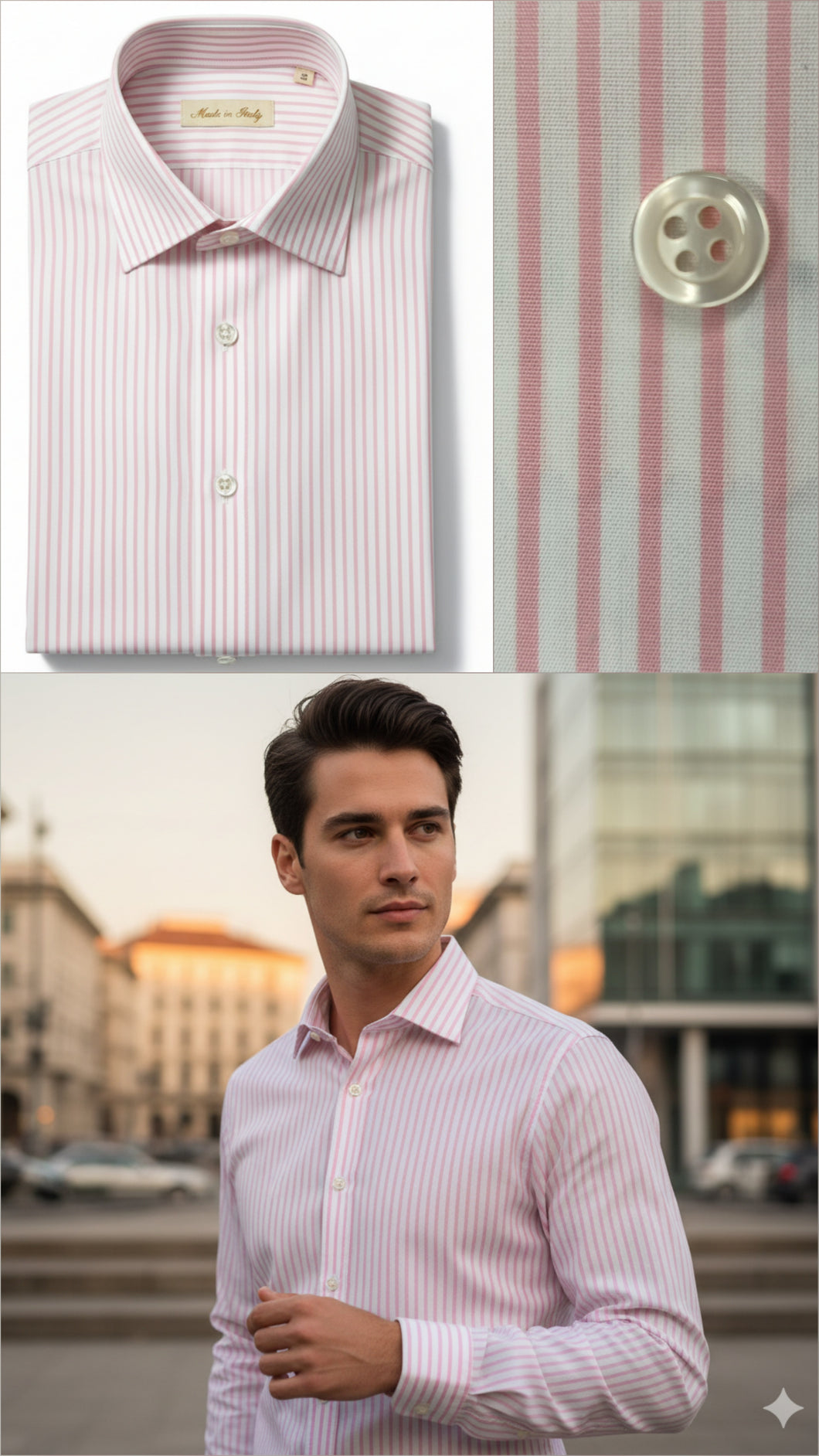 Camicia Uomo a righe rosa rigato popeline titolo 120 alta qualità elegante puro cotone colletto mezzo francese oxford  Made in Italy
