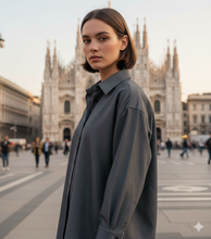 Carica l&#39;immagine nel visualizzatore di Gallery, Camicione Donna grigio chambrai Camicione Casual puro cotone  Made in Italy
