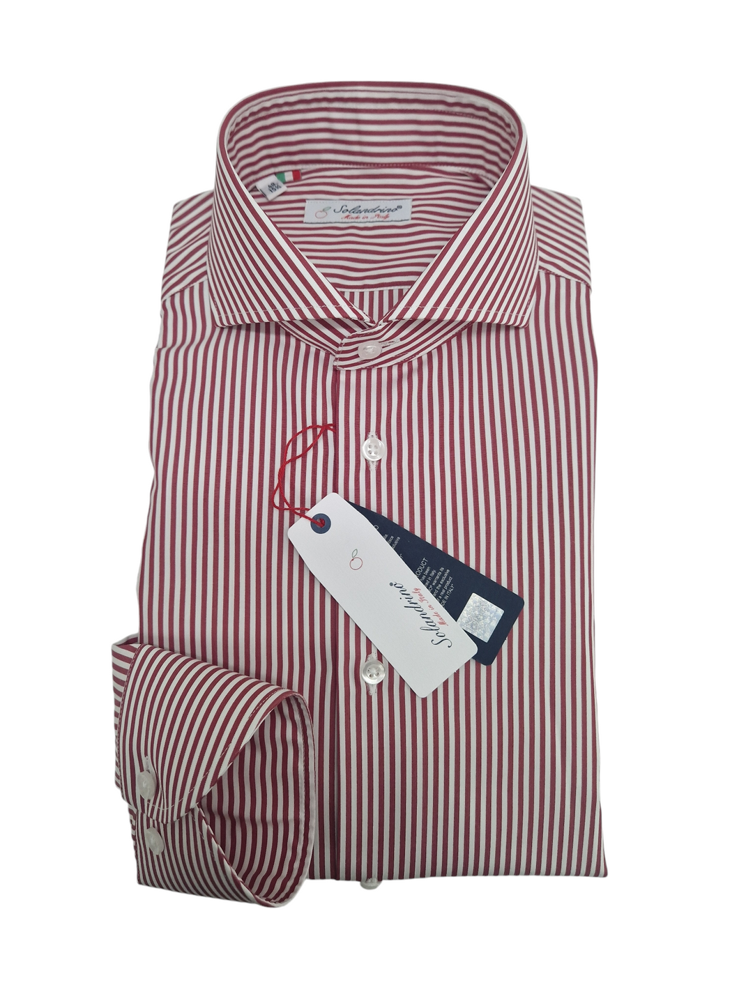 Camicia Uomo Rigato rosso bacchettino titolo 120 bordeaux alta qualità pari pari Made in Italy