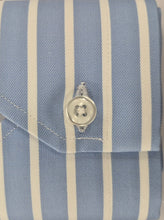 Carica l&#39;immagine nel visualizzatore di Gallery, Camicia Uomo Fasciato azzurro tessuto alta qualità puro cotone titolo 120 twill  Made in Italy
