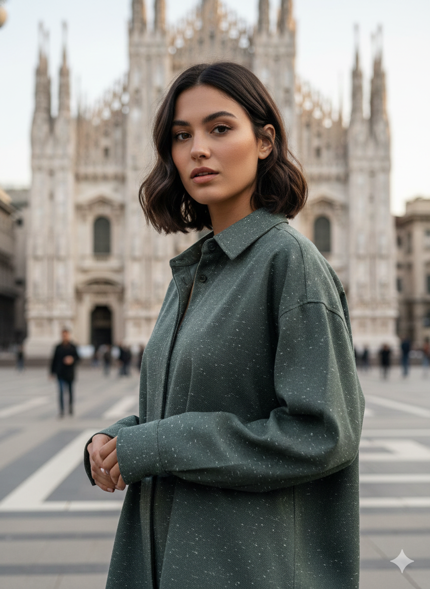 Camicia Donna verdone twill bottonato Camicione Casual puro cotone  Made in Italy