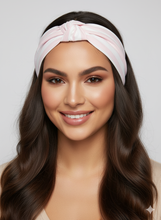 Carica l&#39;immagine nel visualizzatore di Gallery, Turbante Seta fantasia Fasciata Rosa Bianco Made in Italy Fascia Capelli Hairband headband

