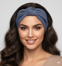Carica l&#39;immagine nel visualizzatore di Gallery, Turbante blu indaco in cotone lino Fascia Capelli Made in Italy Hairband headband
