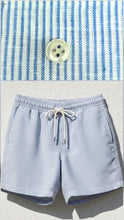 Load image into Gallery viewer, Bermuda cotone lino azzurro rigato Pantaloncino fantasia 100% Cotone Lino rigato azzurro Made in Italy Fantasia Shorts 2 tasche laterali
