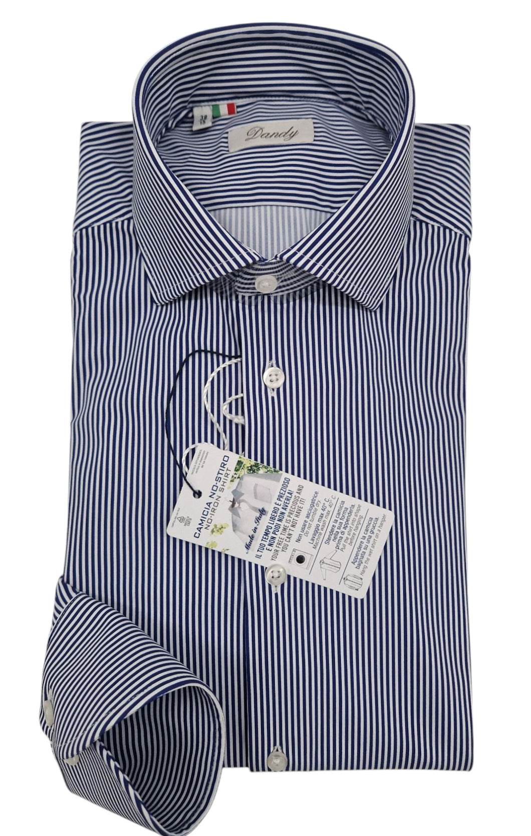 Camicia No Stiro Rigata No Iron Stretch tessuto fresco anti alone Rigato azzurro Performance Made in Italy
