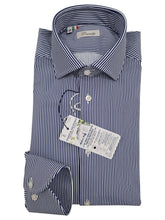 Carica l&#39;immagine nel visualizzatore di Gallery, Camicia No Stiro Rigata No Iron Stretch tessuto fresco anti alone Rigato azzurro Performance Made in Italy
