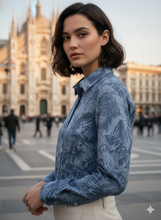 Carica l&#39;immagine nel visualizzatore di Gallery, Camicia Donna Slim in Denim fantasia puro Cotone Made in Italy
