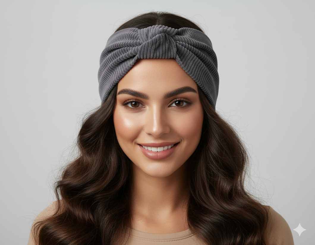 Turbante in Cotone Velluto Dark grigio Made in Italy Fascia Capelli Hairband headband