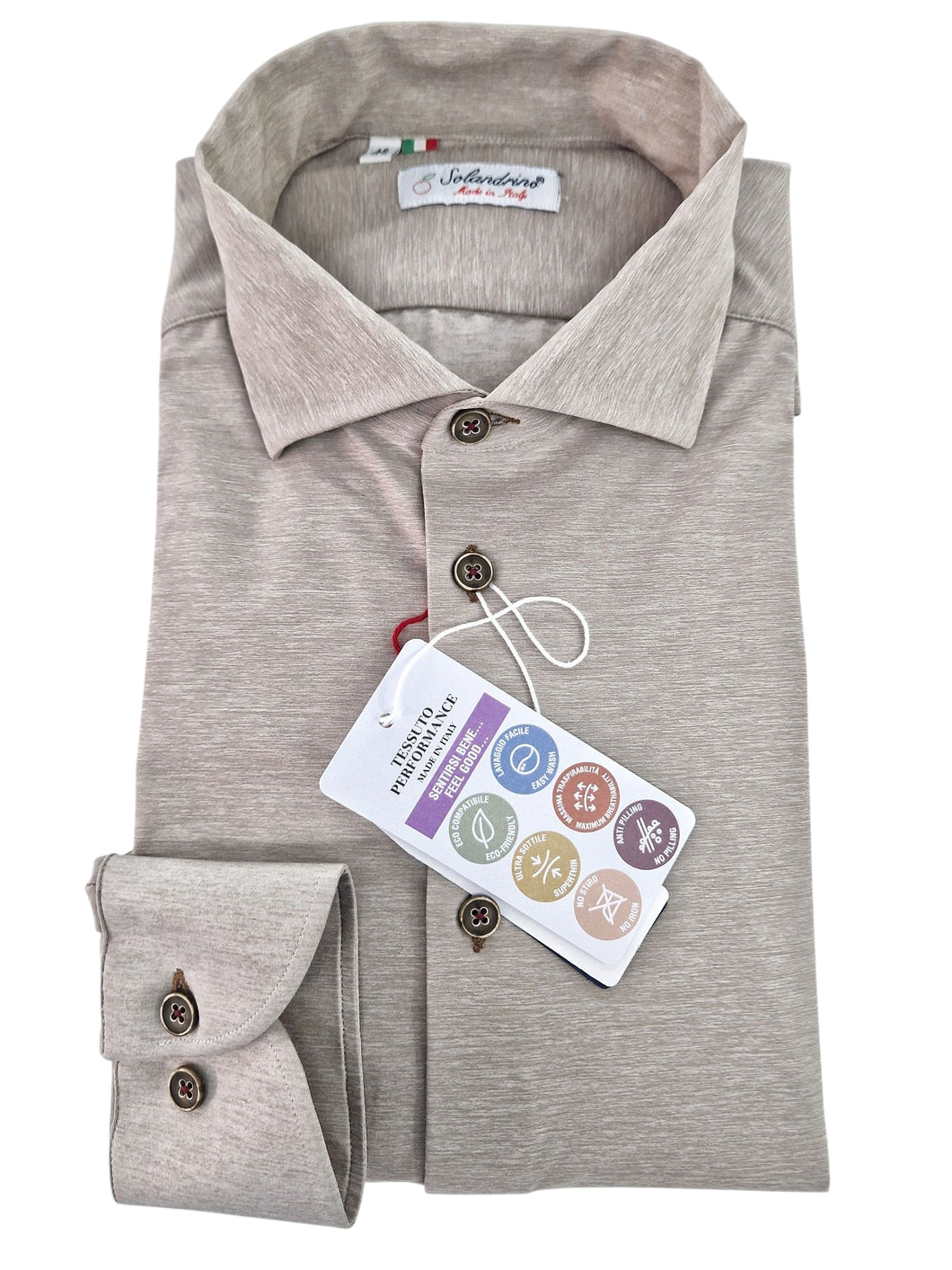 Camicia Beige Stretch No Stiro No Piega No Iron anti alone made in italy massima traspirabilità