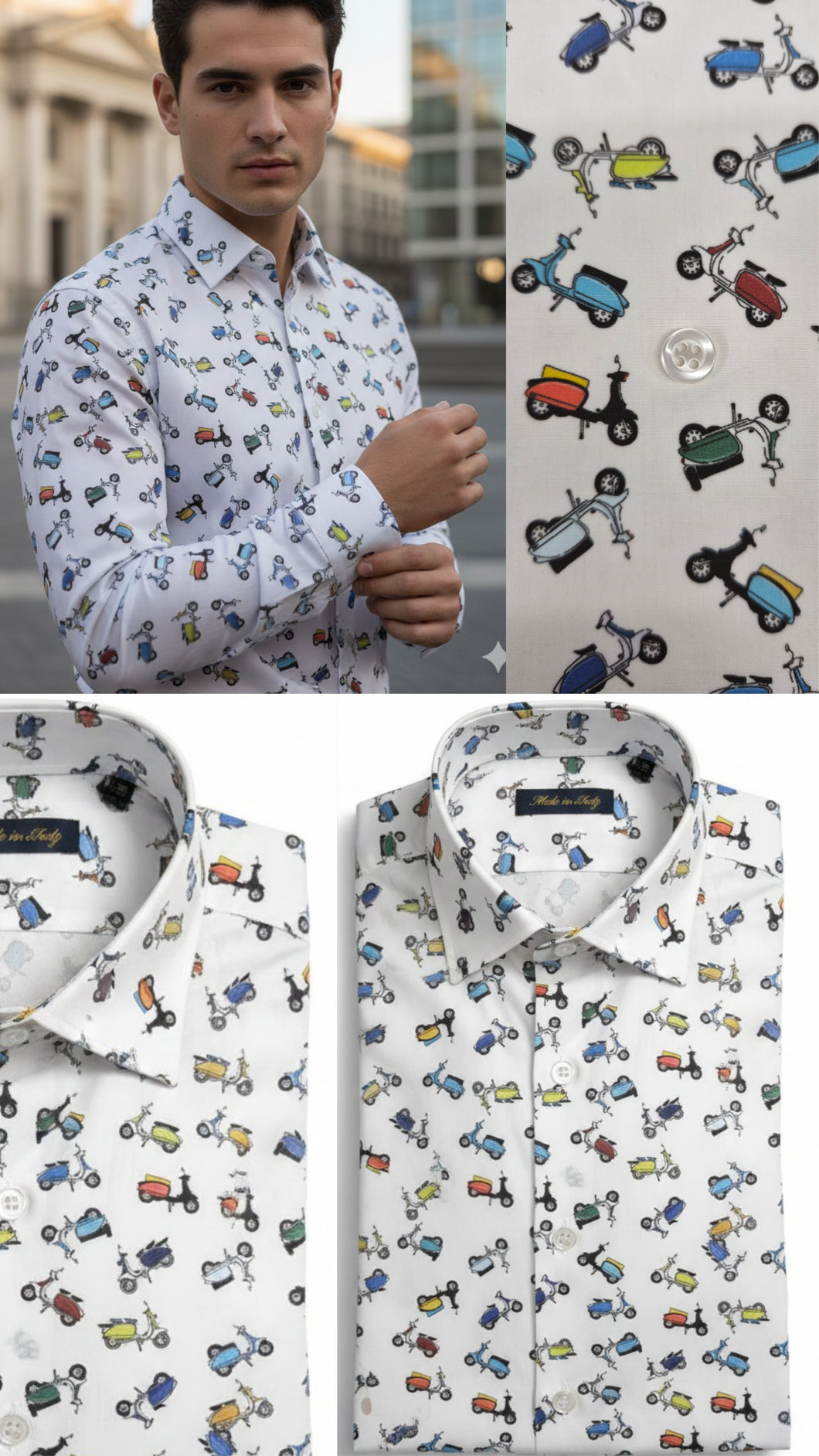 Camicia Uomo Vespa collection bianco puro cotone colletto mezzo francese oxford  Made in Italy