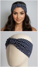 Carica l&#39;immagine nel visualizzatore di Gallery, Turbante blu a pois cotone fantasia Made in Italy Fascia Capelli Hairband headband
