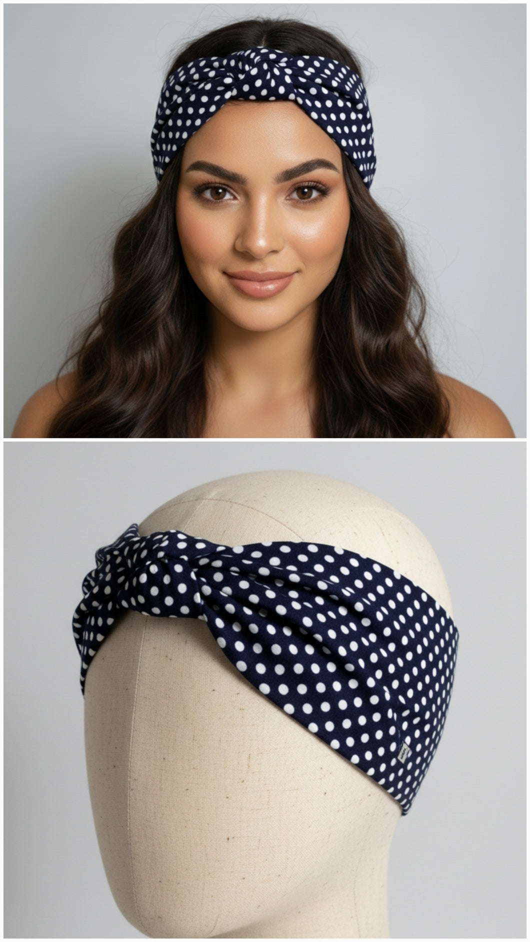 Turbante blu a pois cotone fantasia Made in Italy Fascia Capelli Hairband headband