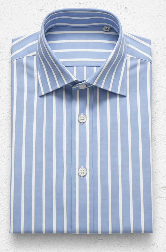 Camicia Uomo Fasciato azzurro tessuto alta qualità puro cotone titolo 120 twill  Made in Italy