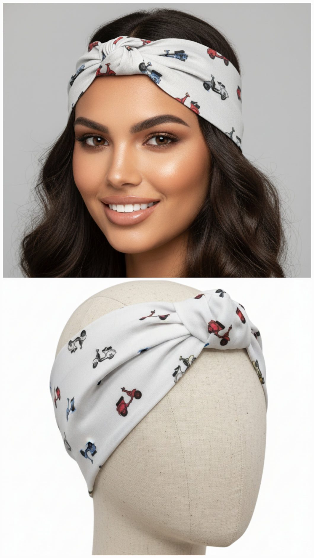 Turbante fantasia Vespa Collection in cotone anallergico  Fascia Capelli Made in Italy Hairband headband