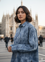 Carica l&#39;immagine nel visualizzatore di Gallery, Camicia Denim Donna fantasia foliage fit Casual Camicione puro Cotone Made in Italy
