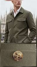 Carica l&#39;immagine nel visualizzatore di Gallery, Giacca Overshirt Field Jacket Gabardina verdone militare 4 tasche gabardina 100% cotone Made in Italy
