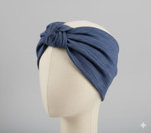 Carica l&#39;immagine nel visualizzatore di Gallery, Turbante jersey blu cotone fantasia Made in Italy Fascia Capelli Hairband headband
