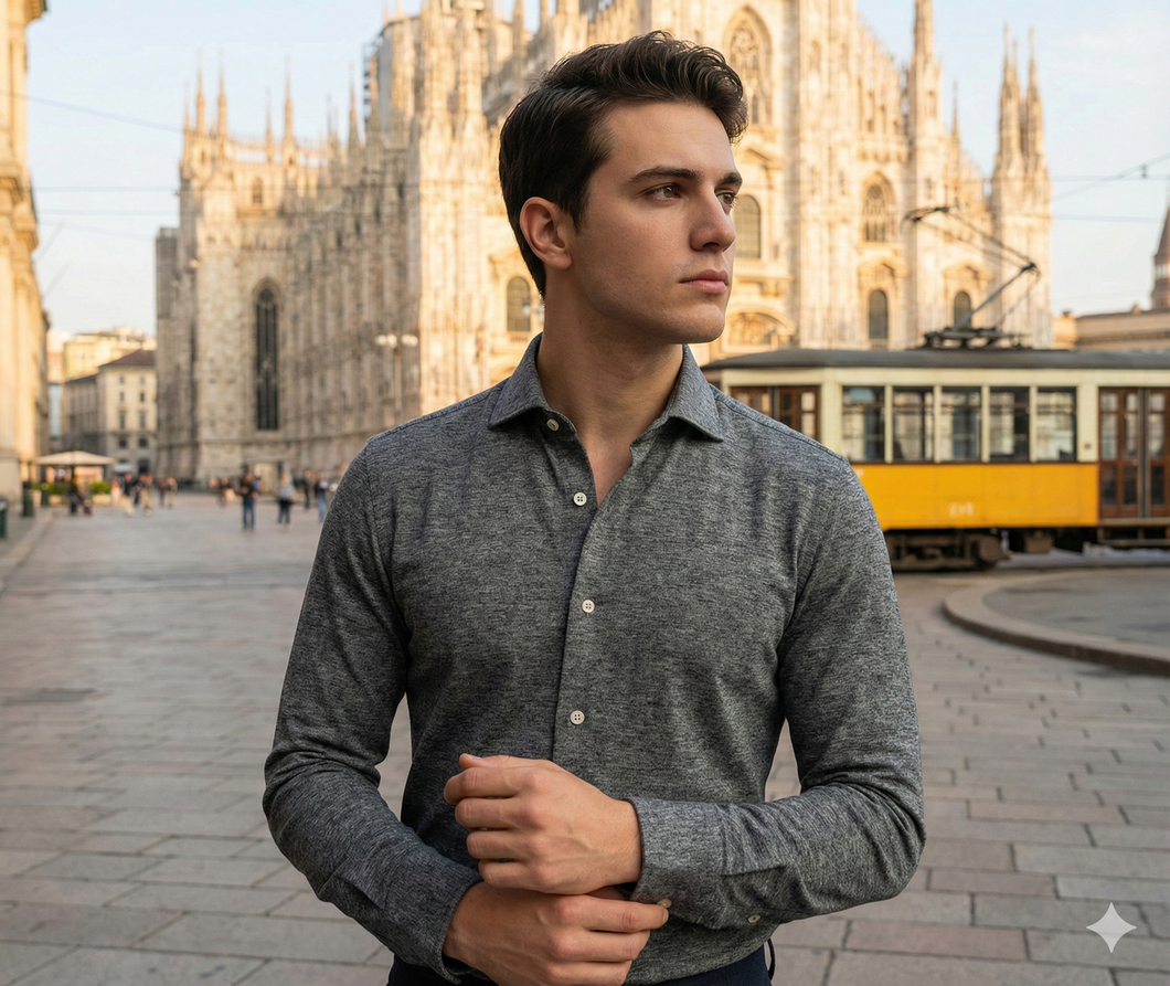 Polo Camicia grigio antracite filato in maglia piquet brillante fresco filato traspirante 100% cotone,anallergico alta qualità colletto morbido Made in Italy