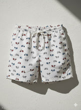 Carica l'immagine nel visualizzatore di Gallery, Pantaloncini Vespa boxer fantasia 100% Cotone Made in Italy Costume da bagno Vespa Shorts 2 tasche laterali

