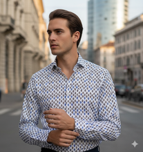 Carica l&#39;immagine nel visualizzatore di Gallery, Camicia cotone stampato micro fantasia rombetti made in italy
