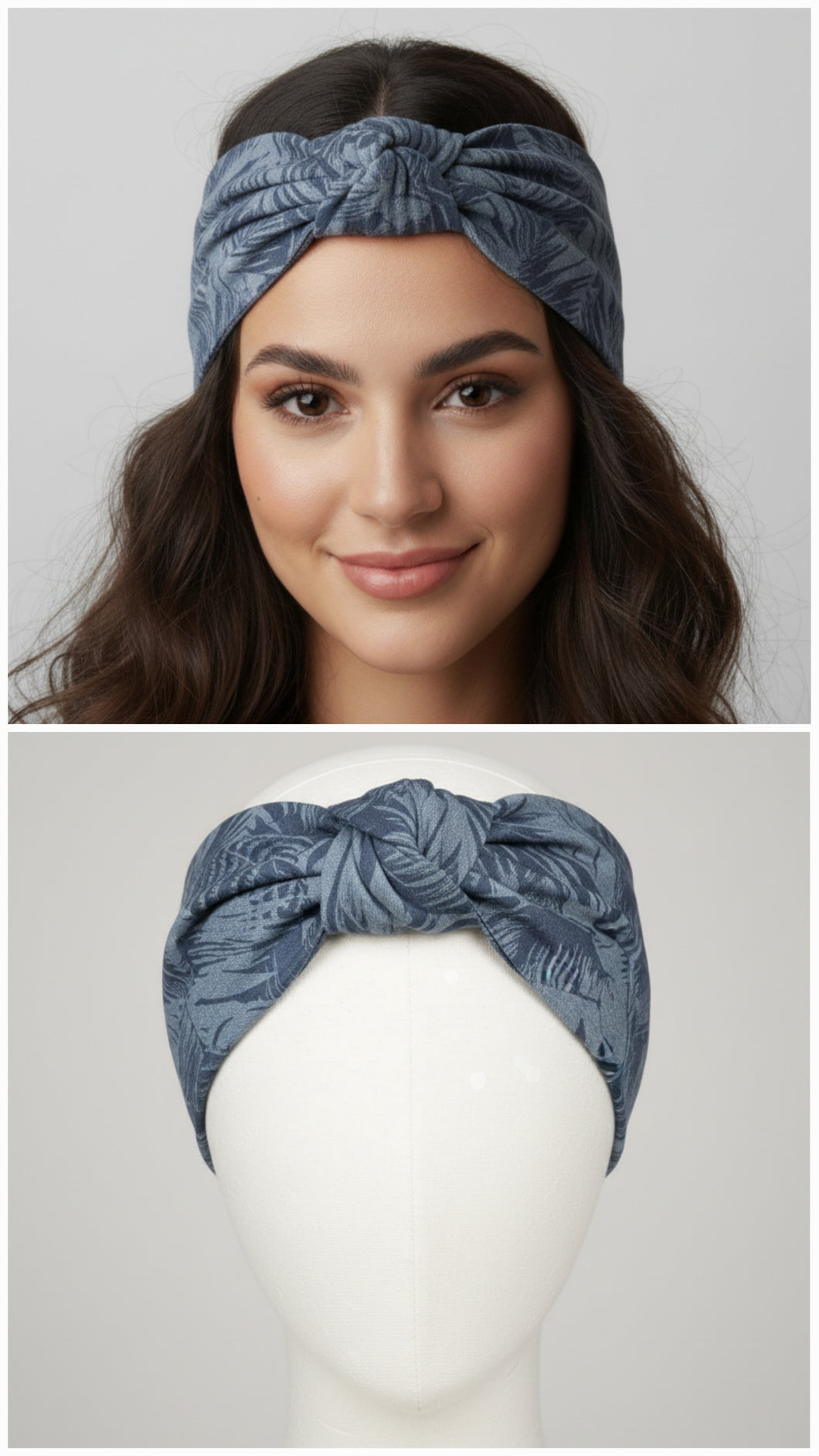 Turbante in Cotone denim flower Made in Italy Fascia Capelli Hairband headband