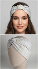 Carica l&#39;immagine nel visualizzatore di Gallery, Turbante in Cotone bianco con laminato oro e argento Made in Italy Fascia Capelli Hairband headband
