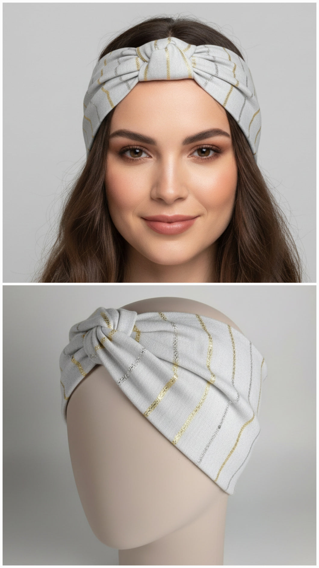 Turbante in Cotone bianco con laminato oro e argento Made in Italy Fascia Capelli Hairband headband