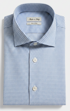 Carica l&#39;immagine nel visualizzatore di Gallery, Camicia Uomo Azzurra pied de puole azzurro tessuto lavorato alta qualità puro cotone operato oxford  Made in Italy
