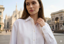 Carica l'immagine nel visualizzatore di Gallery, Camicia bianca da Donna no stiro puro cotone Camicione casual bianco 100% Cotone Made in Italy
