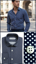 Carica l&#39;immagine nel visualizzatore di Gallery, Camicia Uomo blu pois fantasia puro cotone Made in Italy
