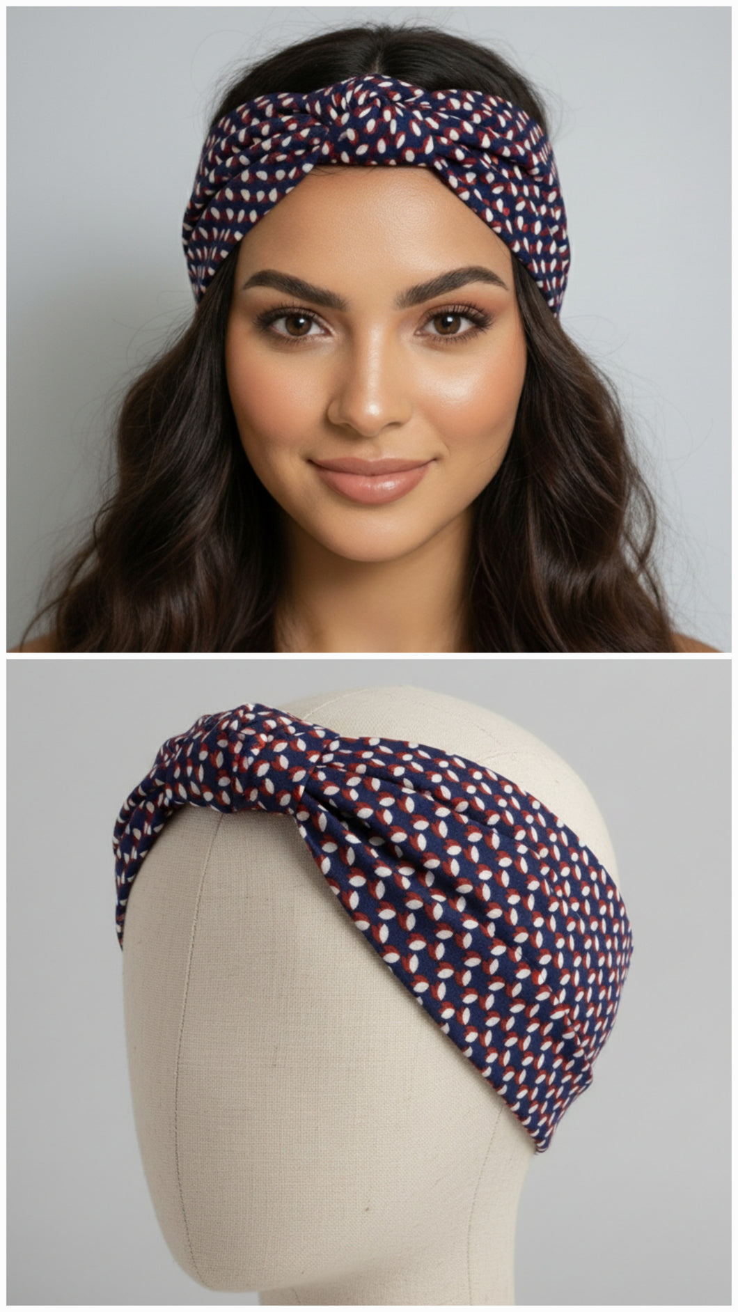 Turbante cotone rosso blu fantasia Made in Italy Fascia Capelli Hairband headband