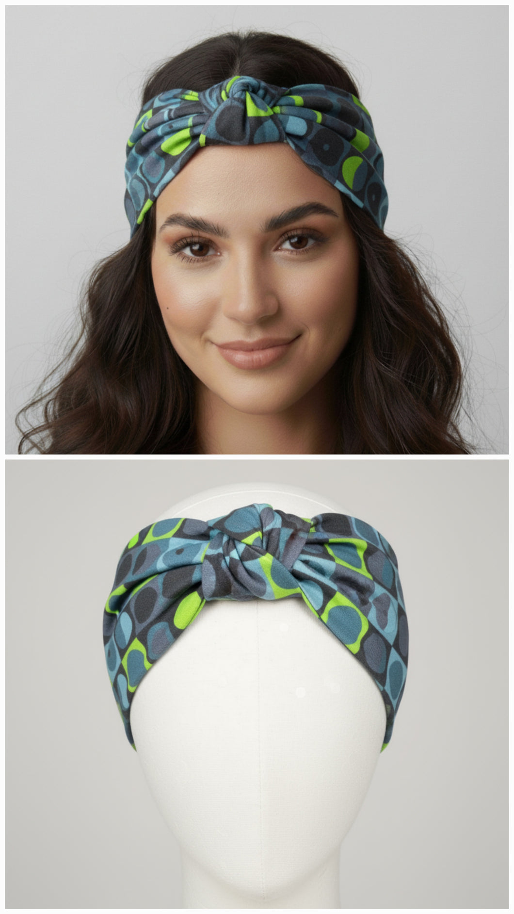 Turbante verde blu fantasia geometrica Made in Italy Fascia Capelli Hairband headband