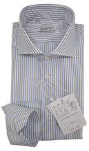 Load image into Gallery viewer, Camicia Rigato bacchettino azzurro alta qualità titolo 100 righino azzurro blu puro cotone Made in Italy
