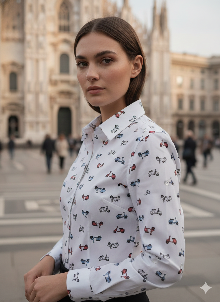 Camicia Donna Vespa collection multicolor Casual Camicione puro Cotone Made in Italy