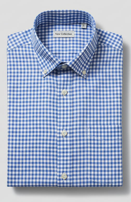 Camicia uomo a quadri azzurro quadretto 100% cotone twill Made in Italy