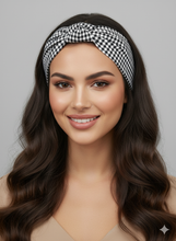 Carica l&#39;immagine nel visualizzatore di Gallery, Turbante a quadretti blu in cotone fantasia Made in Italy Fascia Capelli Hairband headband
