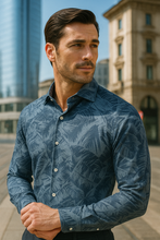 Load image into Gallery viewer, Camicia blu denim fantasia puro cotone morbido alta qualità made in italy

