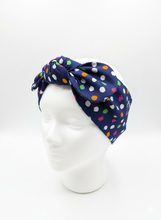 Carica l&#39;immagine nel visualizzatore di Gallery, Turbante blu fantasia pois multicolor cotone Fascia Capelli Made in Italy Hairband headband
