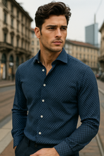 Load image into Gallery viewer, Camicia blu denim fantasia puro cotone morbido alta qualità made in italy
