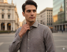 Carica l&#39;immagine nel visualizzatore di Gallery, Camicia Uomo flanella chevron grigio vinaccia fantasia spigatino bottonato puro cotone 100% Made in Italy
