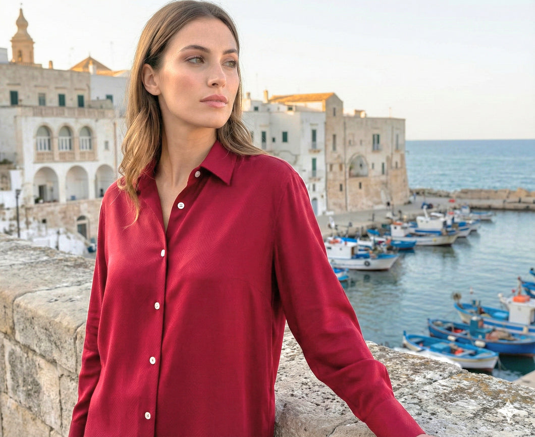 Camicia Rossa da Donna Camicione Donna tessuto naturale traspirante e leggero in morbida viscosa alta qualità Camicia in fibra naturale viscosa Made in Italy