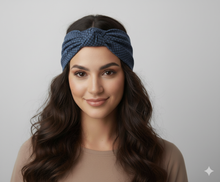 Carica l&#39;immagine nel visualizzatore di Gallery, Turbante denim Cotone micro Fantasia Made in Italy Fascia Capelli Hairband headband

