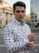 Carica l&#39;immagine nel visualizzatore di Gallery, Camicia Uomo Vespa collection bianco puro cotone colletto mezzo francese oxford  Made in Italy

