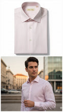 Carica l&#39;immagine nel visualizzatore di Gallery, Camicia Uomo a righe rosa rigato popeline titolo 120 alta qualità elegante puro cotone colletto mezzo francese oxford  Made in Italy
