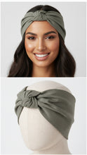 Carica l&#39;immagine nel visualizzatore di Gallery, Turbante in cotone lino verdone cachi Fascia Capelli Made in Italy Hairband headband

