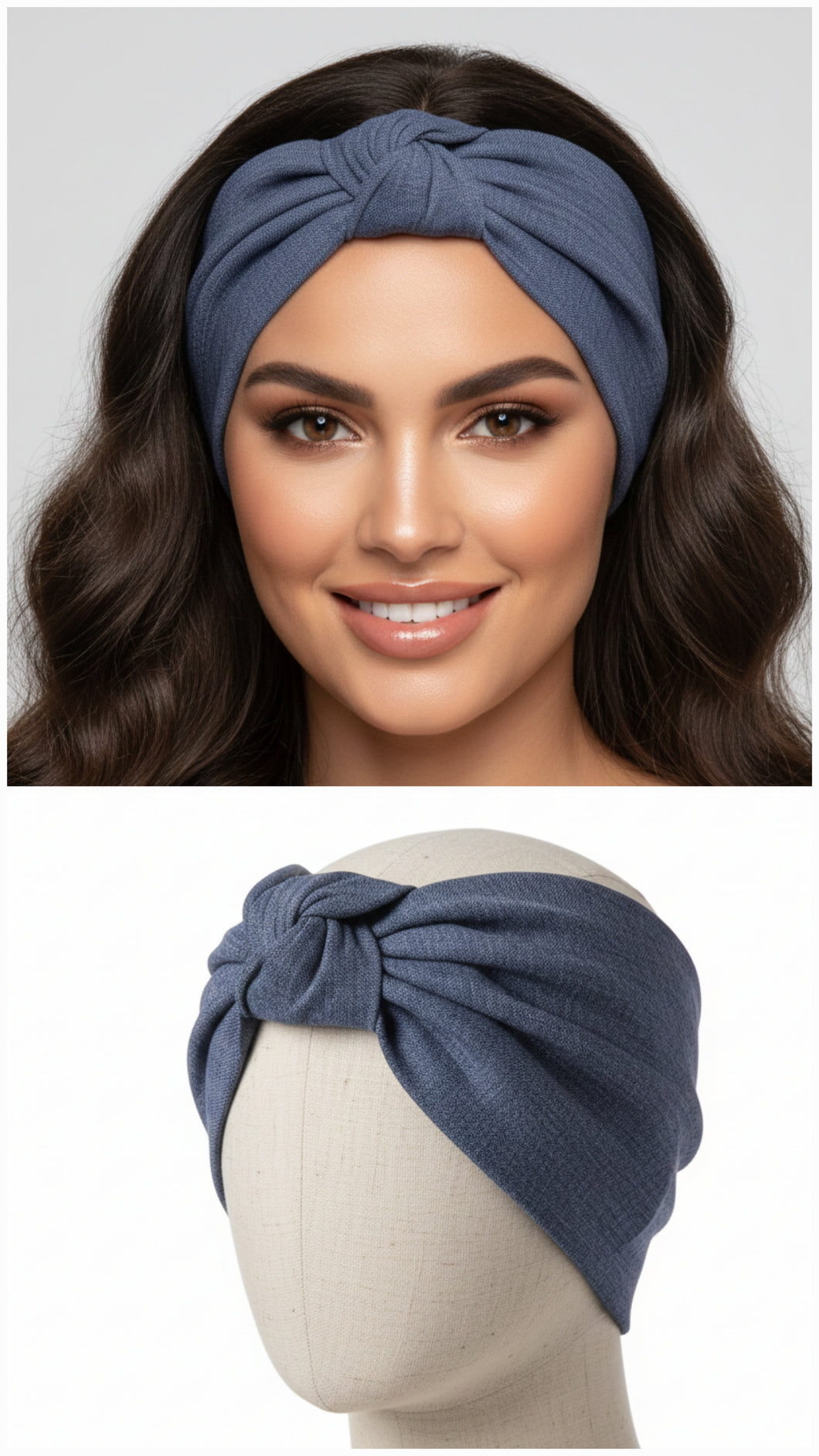Turbante blu indaco in cotone lino Fascia Capelli Made in Italy Hairband headband