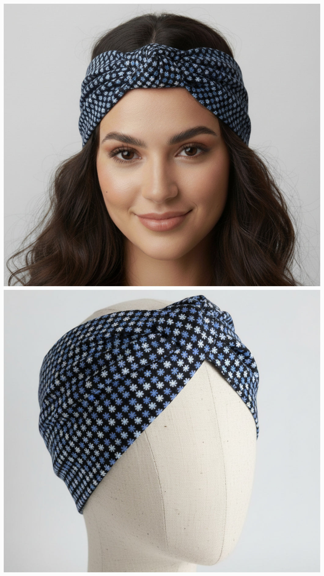 Turbante fantasia blu azzurro Made in Italy Fascia Capelli Hairband headband